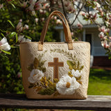 Élodie | Sac cabas matelassé à la croix et aux magnolias