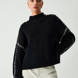 Gabrielle | Pull ample à col montant et points apparents
