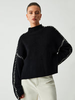 Gabrielle | Pull ample à col montant et points apparents