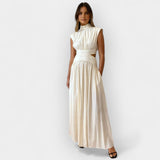 Amandine | Robe longue à col montant et découpes