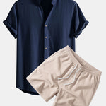 Ensemble — chemise en lin et viscose à col V & short texturé froissé à cordon