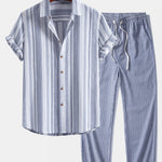 Ensemble — chemise en lin rayé & pantalon en lin rayé à jambe droite