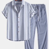 Ensemble — chemise en lin rayé & pantalon en lin rayé à jambe droite