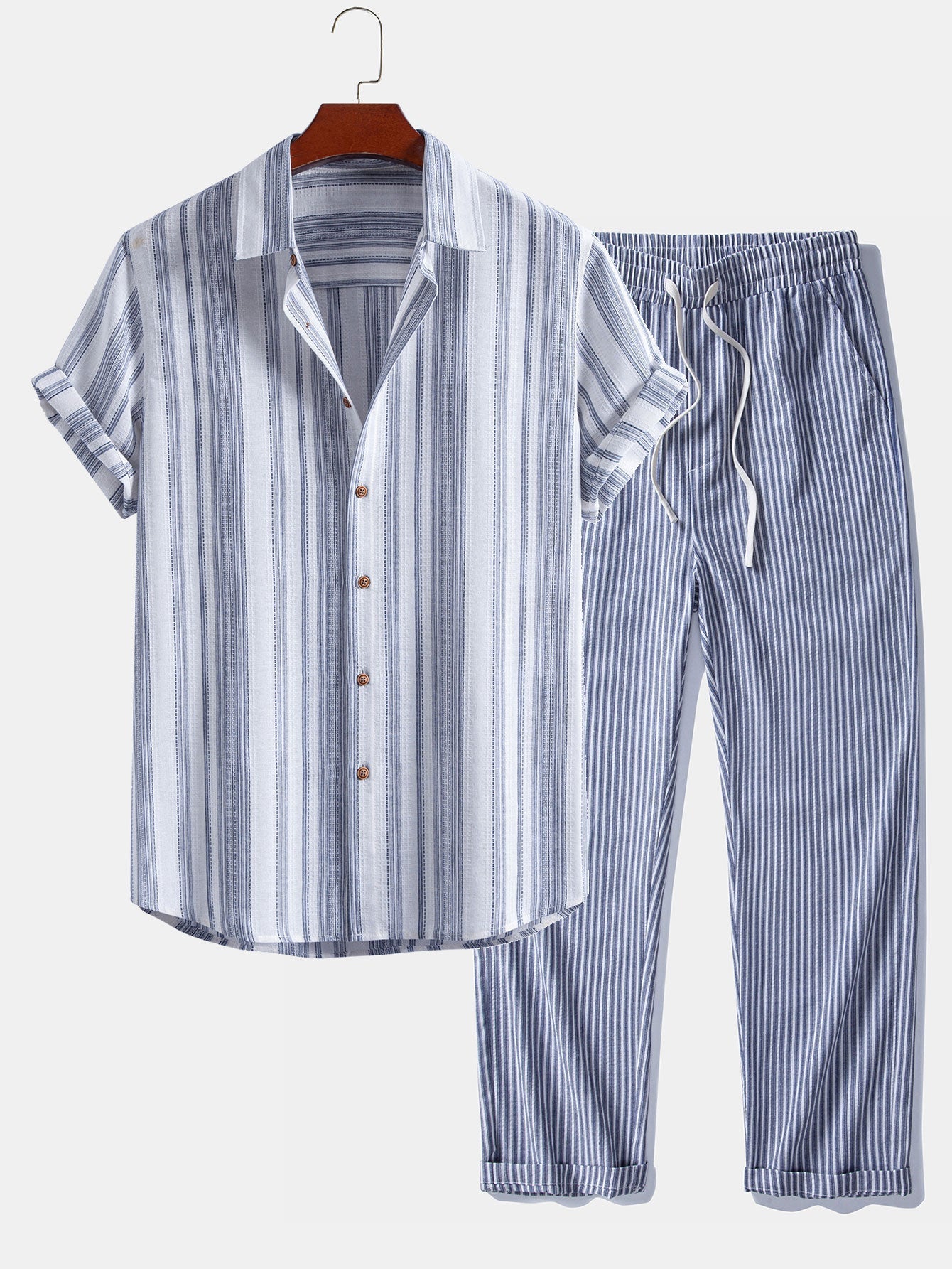 Ensemble — chemise en lin rayé & pantalon en lin rayé à jambe droite