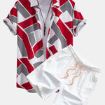 Ensemble — chemise à imprimé géométrique color block & short de bain mi-long à cordon