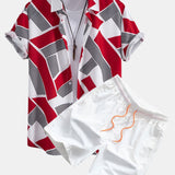 Ensemble — chemise à imprimé géométrique color block & short de bain mi-long à cordon