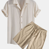 Ensemble Capucine — chemise cubaine texturée jacquard & short texturé froissé à cordon