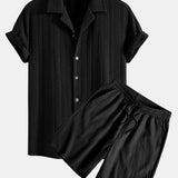 Ensemble Capucine — chemise cubaine texturée jacquard & short texturé froissé à cordon