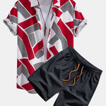 Ensemble — chemise à imprimé géométrique color block & short de bain mi-long à cordon