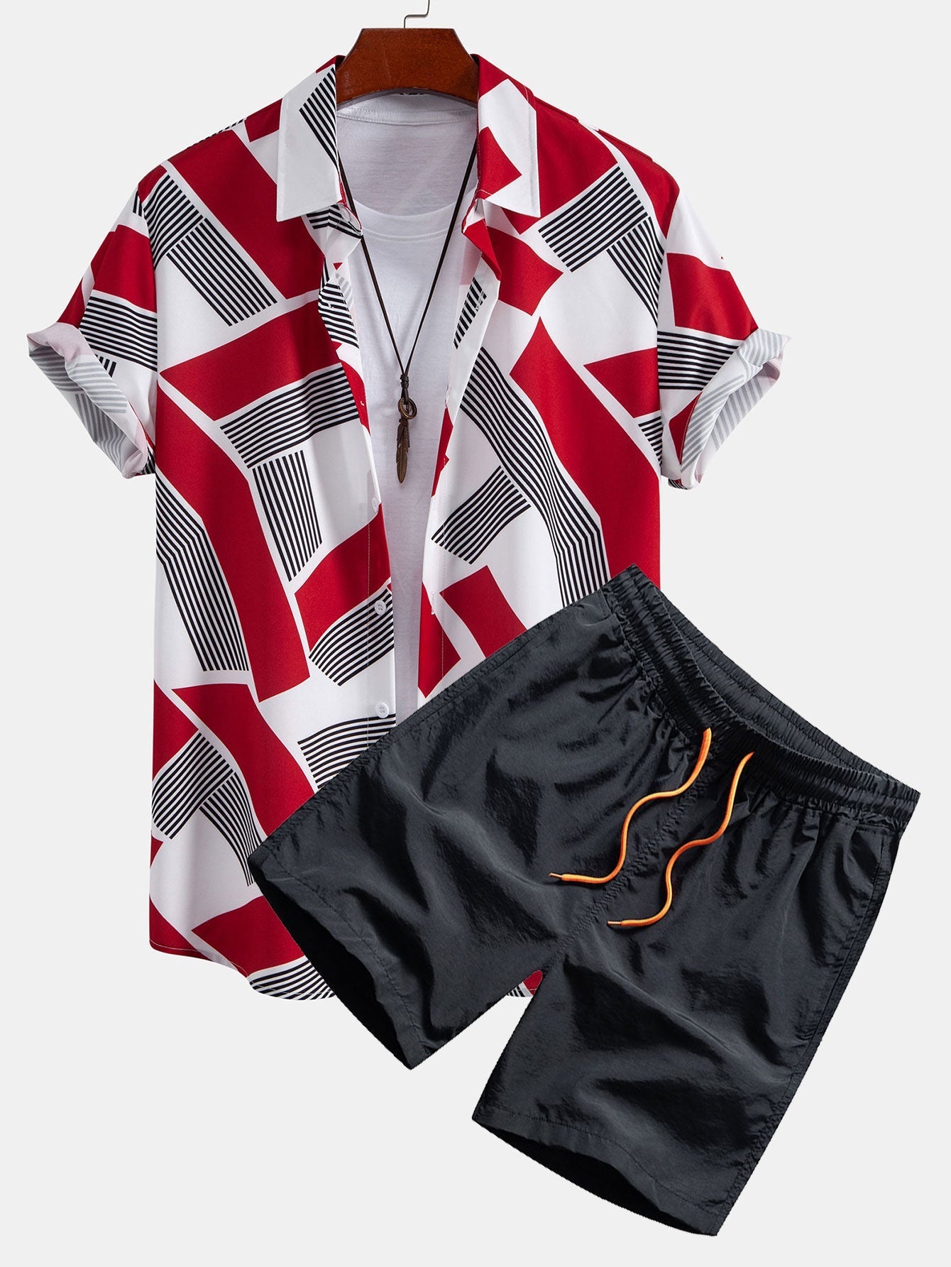 Ensemble — chemise à imprimé géométrique color block & short de bain mi-long à cordon