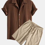 Ensemble Capucine — chemise cubaine texturée jacquard & short texturé froissé à cordon