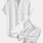 Ensemble — chemise en lin et viscose à col V & short texturé froissé à cordon