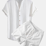 Ensemble — chemise en lin et viscose à col V & short texturé froissé à cordon