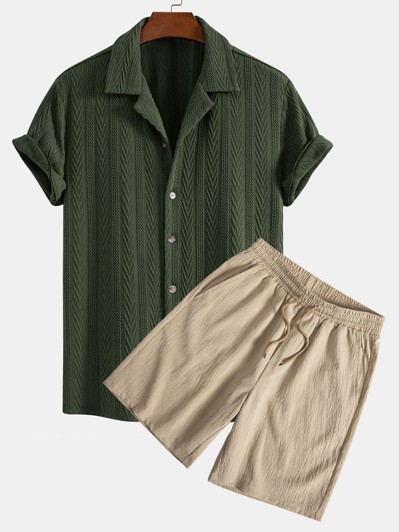 Ensemble Capucine — chemise cubaine texturée jacquard & short texturé froissé à cordon