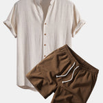 Ensemble — chemise en lin et viscose à col V & short texturé froissé à cordon