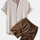 Ensemble — chemise en lin et viscose à col V & short texturé froissé à cordon