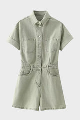 Salopette en Jean Boutonnée Col Chemise