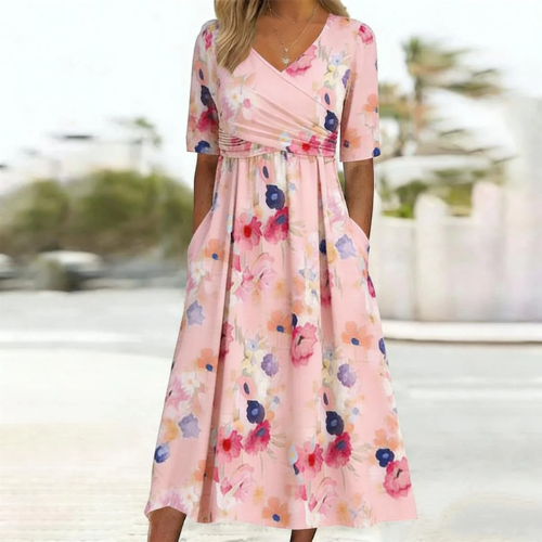 Yvette | Robe midi fleurie à col croisé