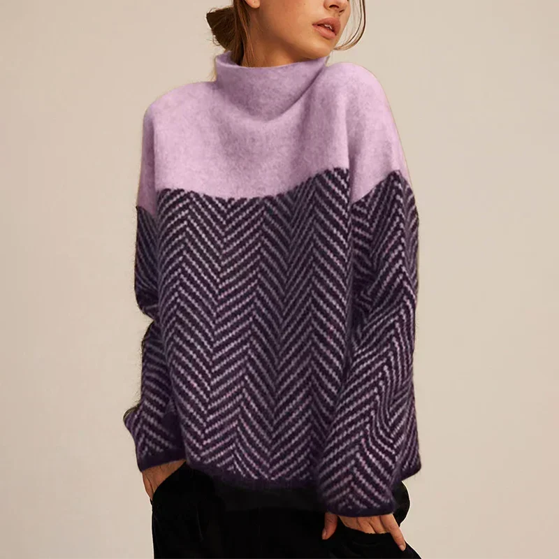 Apolline | Pull à col roulé à motif zigzag Lilas, photo studio