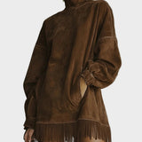 Robe en suédine à col roulé et franges