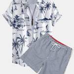 Ensemble — chemise à imprimé nautique & short de bain à rayures verticales et cordon