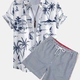 Ensemble — chemise à imprimé nautique & short de bain à rayures verticales et cordon