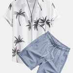 Ensemble Améline — chemise à imprimé palmiers & short de bain à imprimé rayé