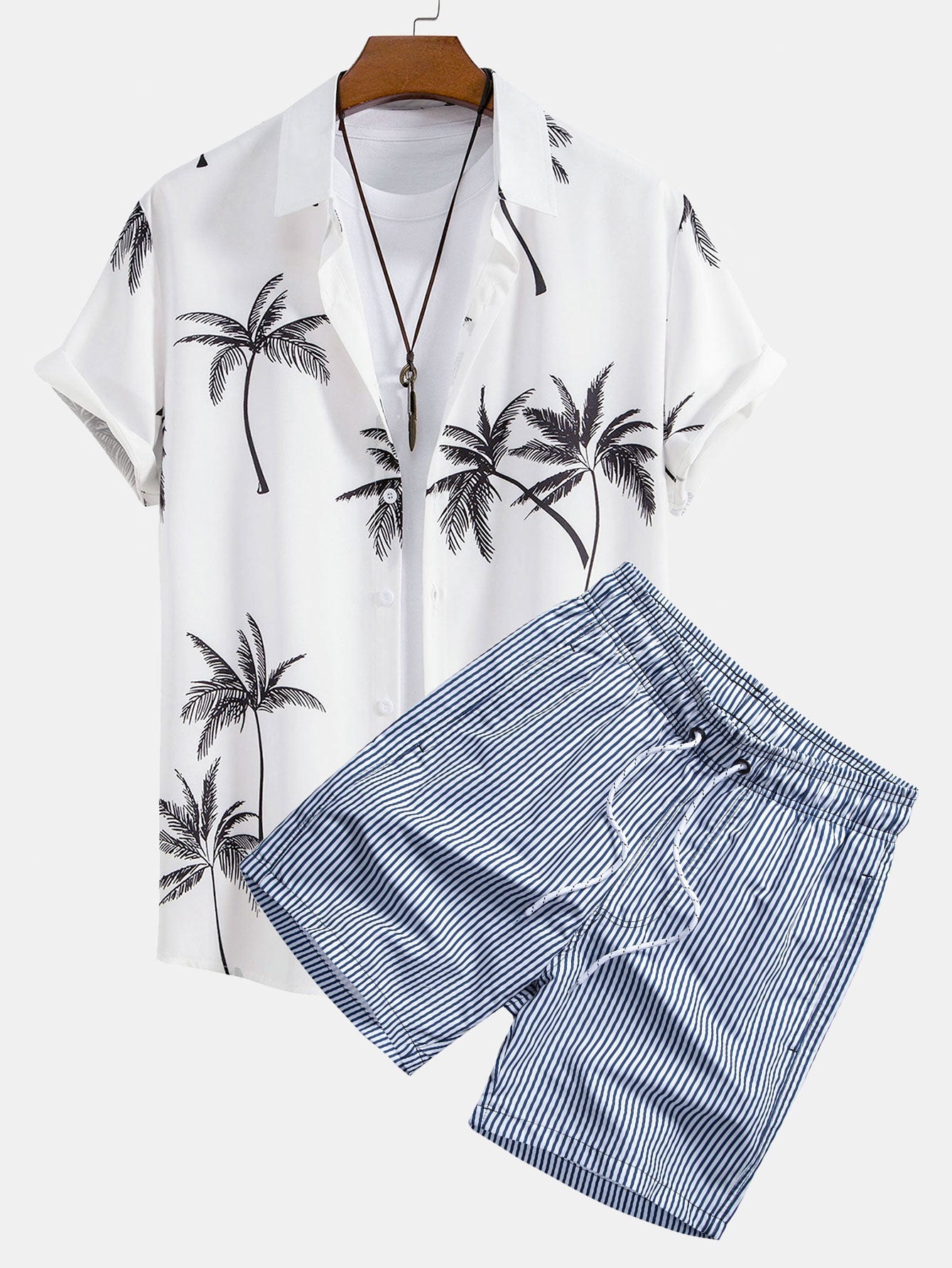 Ensemble Améline — chemise à imprimé palmiers & short de bain à imprimé rayé