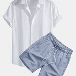 Ensemble Améline — chemise en lin et coton & short de bain à imprimé rayé