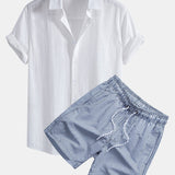 Ensemble Améline — chemise en lin et coton & short de bain à imprimé rayé