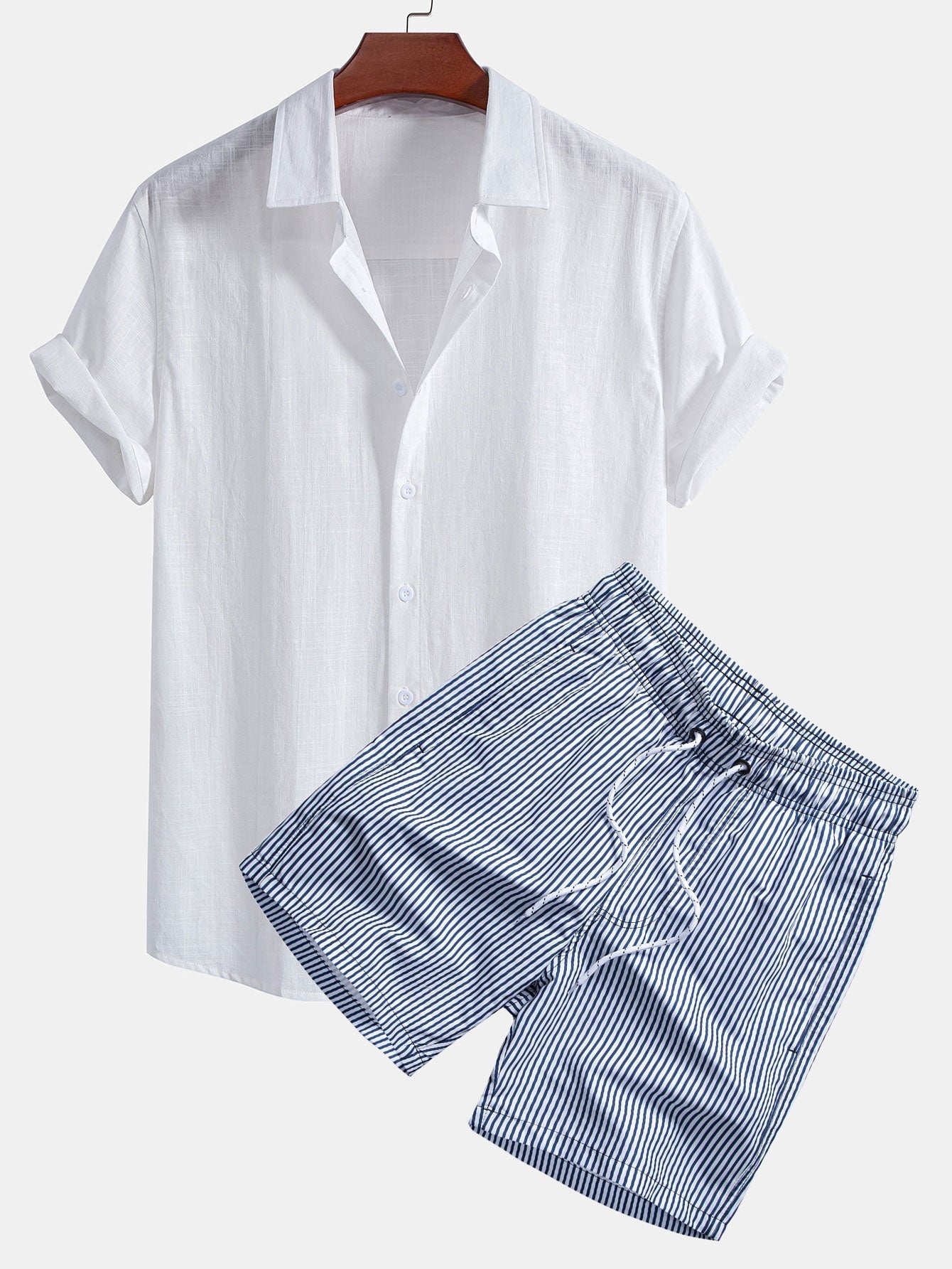 Ensemble Améline — chemise en lin et coton & short de bain à imprimé rayé
