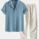 Ensemble Améline — chemise gaufrée & pantalon en lin à jambe droite