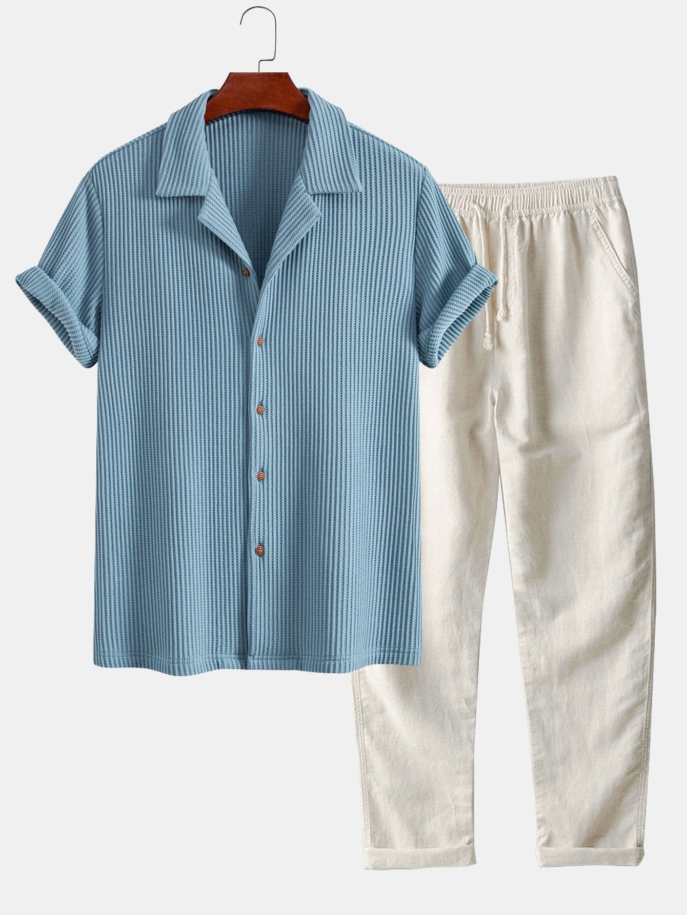 Ensemble Améline — chemise gaufrée & pantalon en lin à jambe droite