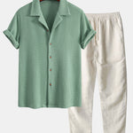 Ensemble Améline — chemise gaufrée & pantalon en lin à jambe droite