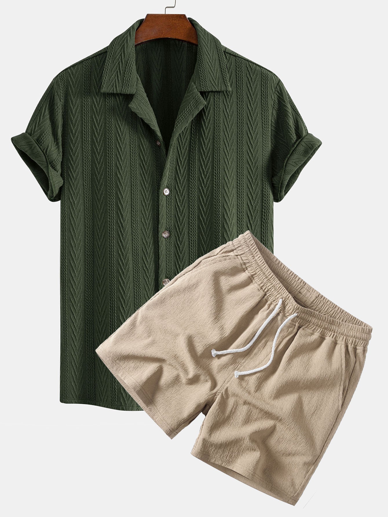 Ensemble Améline — chemise cubaine texturée jacquard & short texturé froissé à cordon