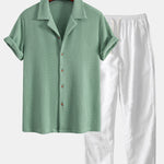 Ensemble Améline — chemise gaufrée & pantalon en lin à jambe droite
