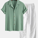 Ensemble Améline — chemise gaufrée & pantalon en lin à jambe droite