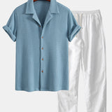 Ensemble Améline — chemise gaufrée & pantalon en lin à jambe droite
