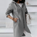 Daphné | Sweat long zippé à capuche et ourlet arrondi
