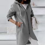 Daphné | Sweat long zippé à capuche et ourlet arrondi