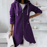 Daphné | Sweat long zippé à capuche et ourlet arrondi