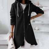 Daphné | Sweat long zippé à capuche et ourlet arrondi