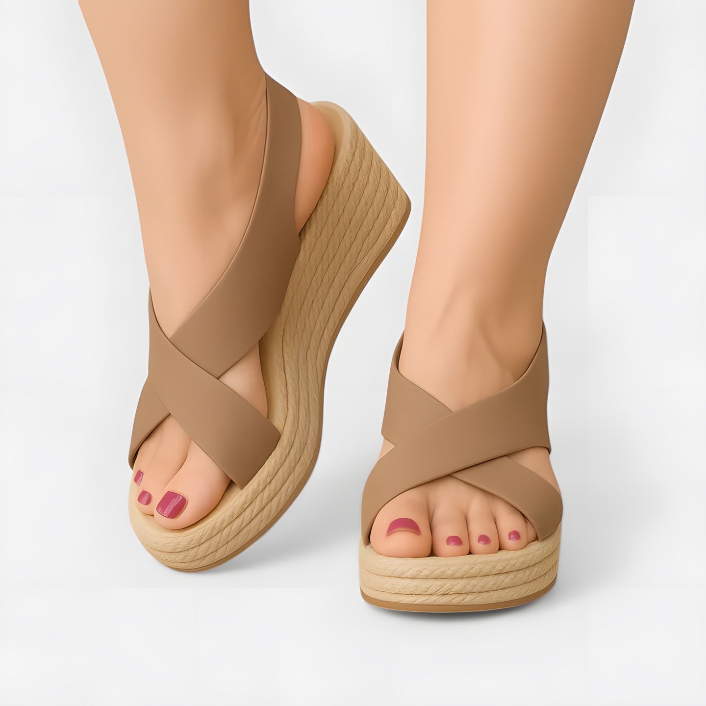 Marceline | Sandales femme compensées croisées Marron