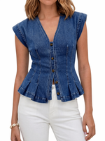 Top en Jean Sans Manches à Col V