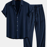 Ensemble — chemise gaufrée & pantalon gaufré en maille à cordon