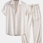 Ensemble — chemise gaufrée & pantalon gaufré en maille à cordon