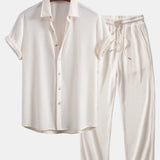 Ensemble — chemise gaufrée & pantalon gaufré en maille à cordon