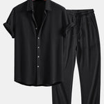 Ensemble — chemise gaufrée & pantalon gaufré en maille à cordon