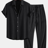 Ensemble — chemise gaufrée & pantalon gaufré en maille à cordon