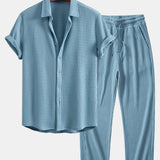 Ensemble — chemise gaufrée & pantalon gaufré en maille à cordon